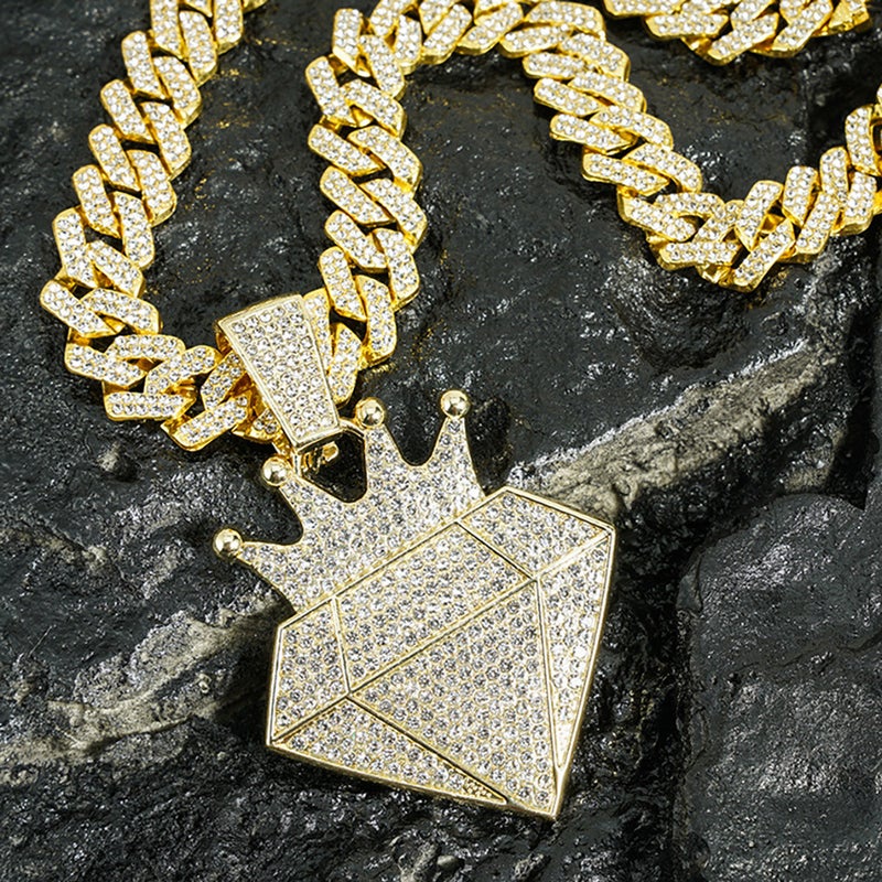 Hip-Hop Rhinestone Fashion Personality Crown Pendant Alloy Necklace Cuban Chain Ins Style Trending Item - Image 5